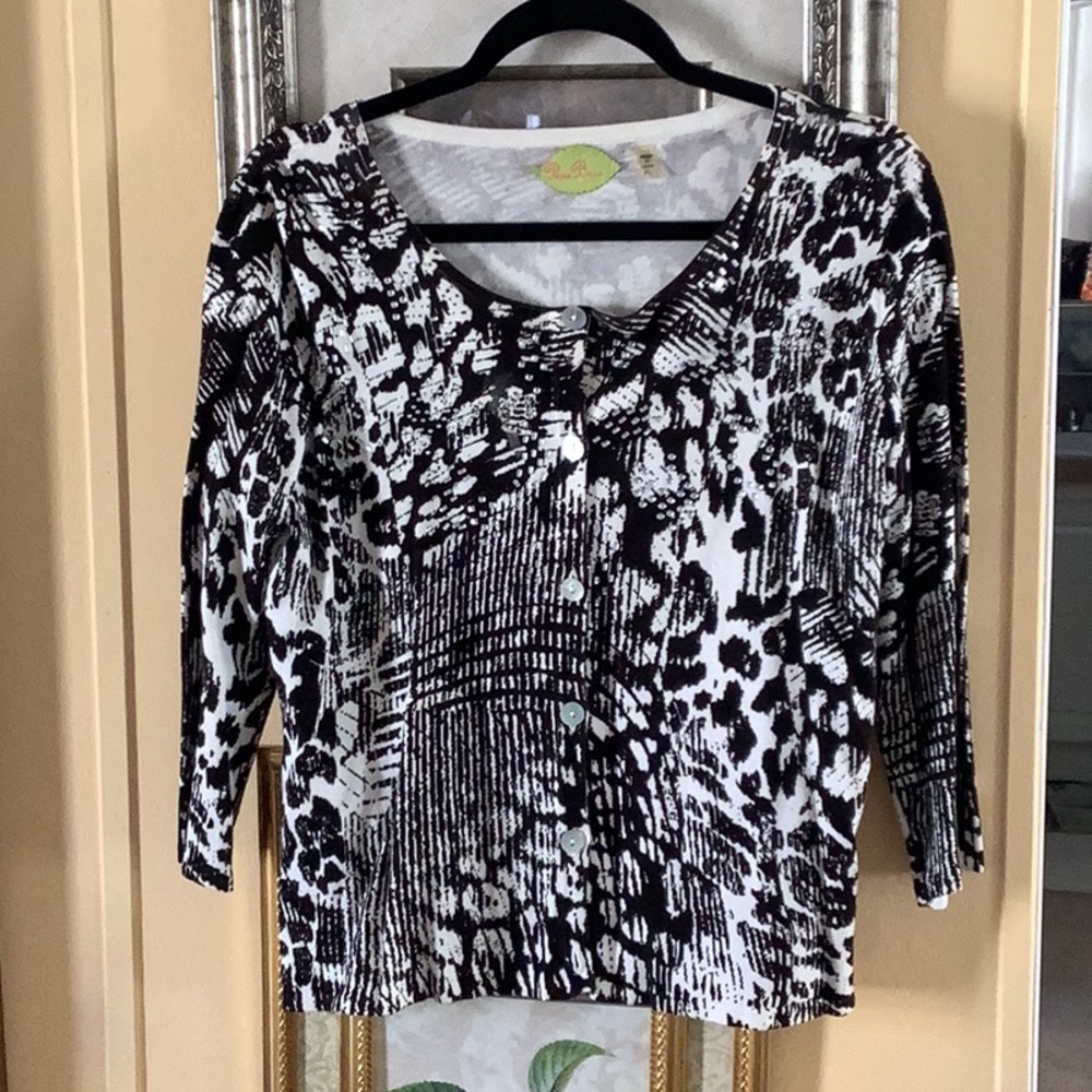 PRIMA BELLA cardigan black white with stones button front soft warm size…